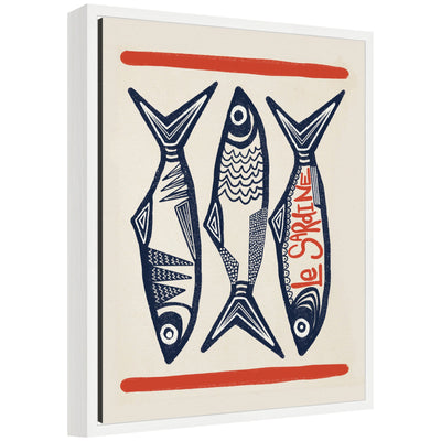 Le Sardine by Alicia Bock framed canvas wall art print in white Sylvie frame
