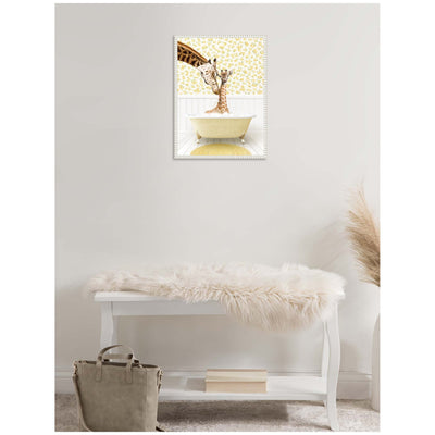 Sylvie Mother and Baby Giraffe in Cottage Yellow Bathtub Framed Canvas by Amy Peterson