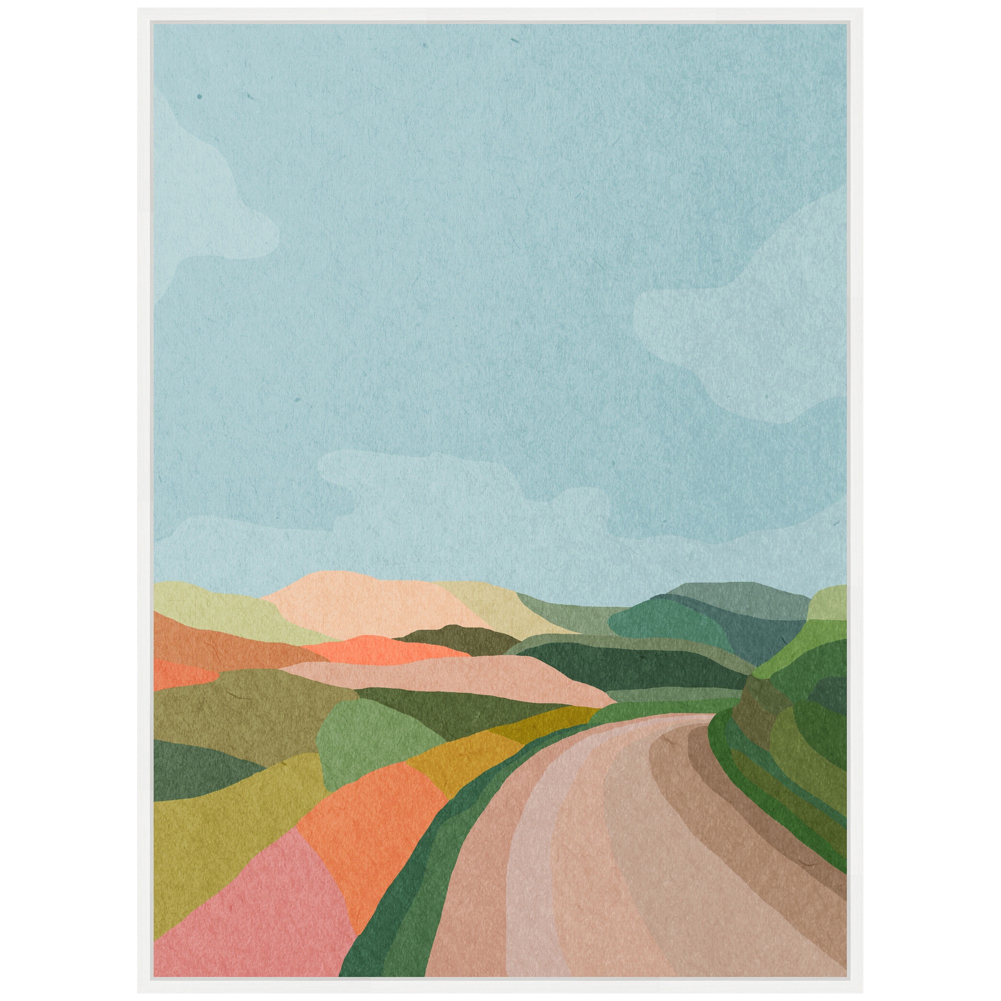 Sylvie Beautiful Landscape with Road Framed Canvas by July Art Prints