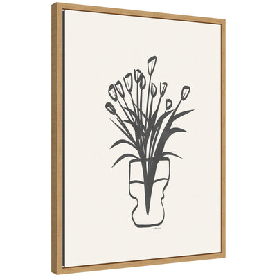 Framed canvas print titled 'Tulips' by Gabrielly Guedes showing natural-colored tulip flowers