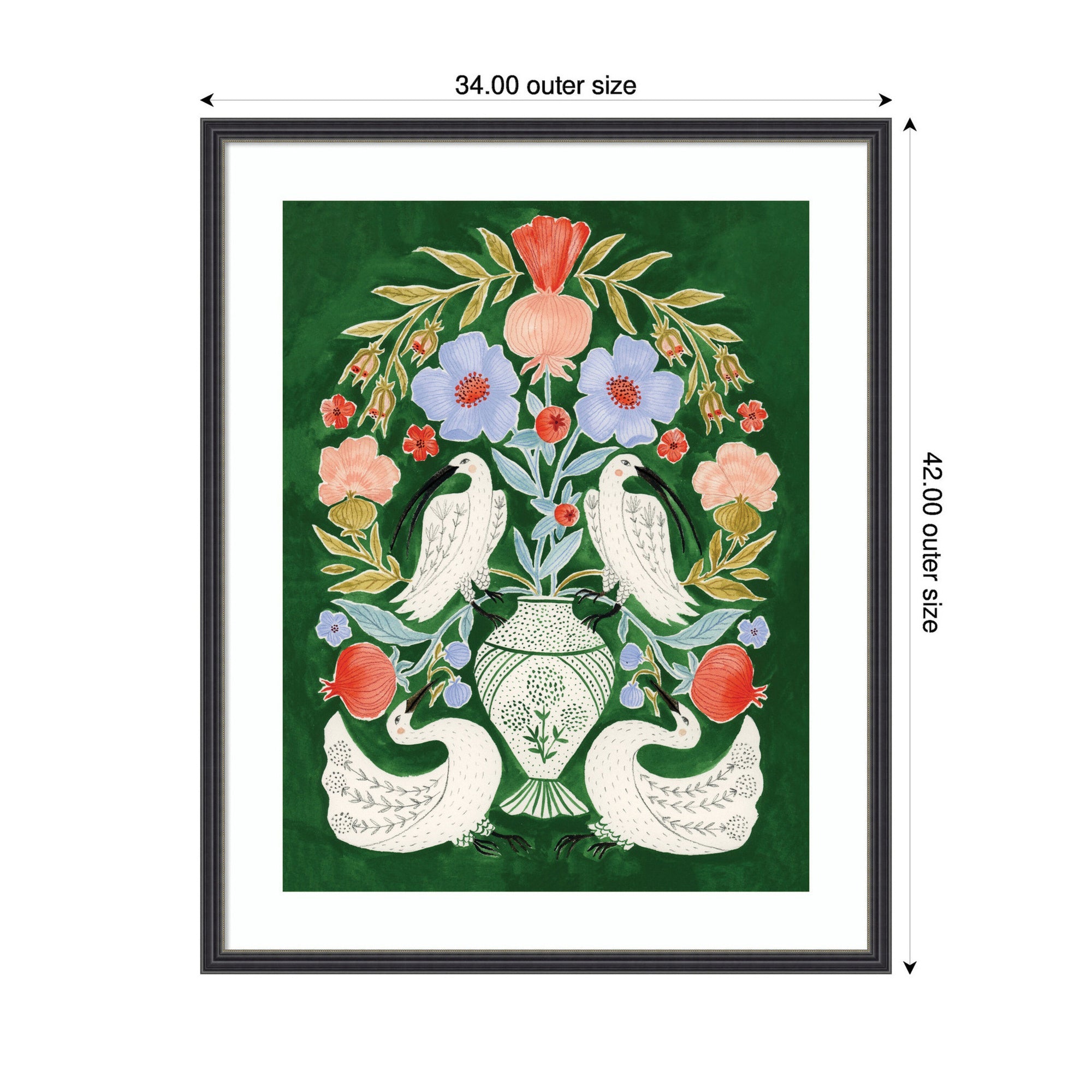 Floral Folklore Ibises and Swan by Jill Labieniec Framed Wall Art Print