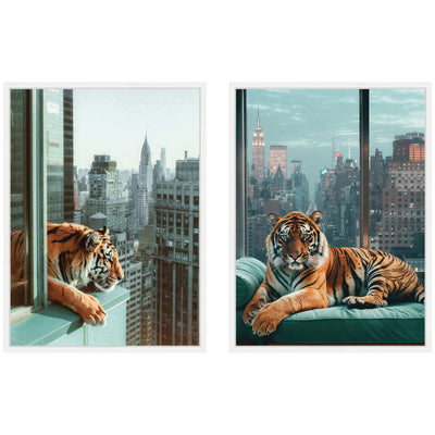 Sylvie Urban Tigers in New York Framed Canvas Art Set by Michael Schauer