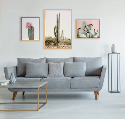 Sylvie Sunrise Cactus, Pink Cactus Flower and Cactus 25 Framed Canvas by kateandlaurel - product image 6 for Resin Society