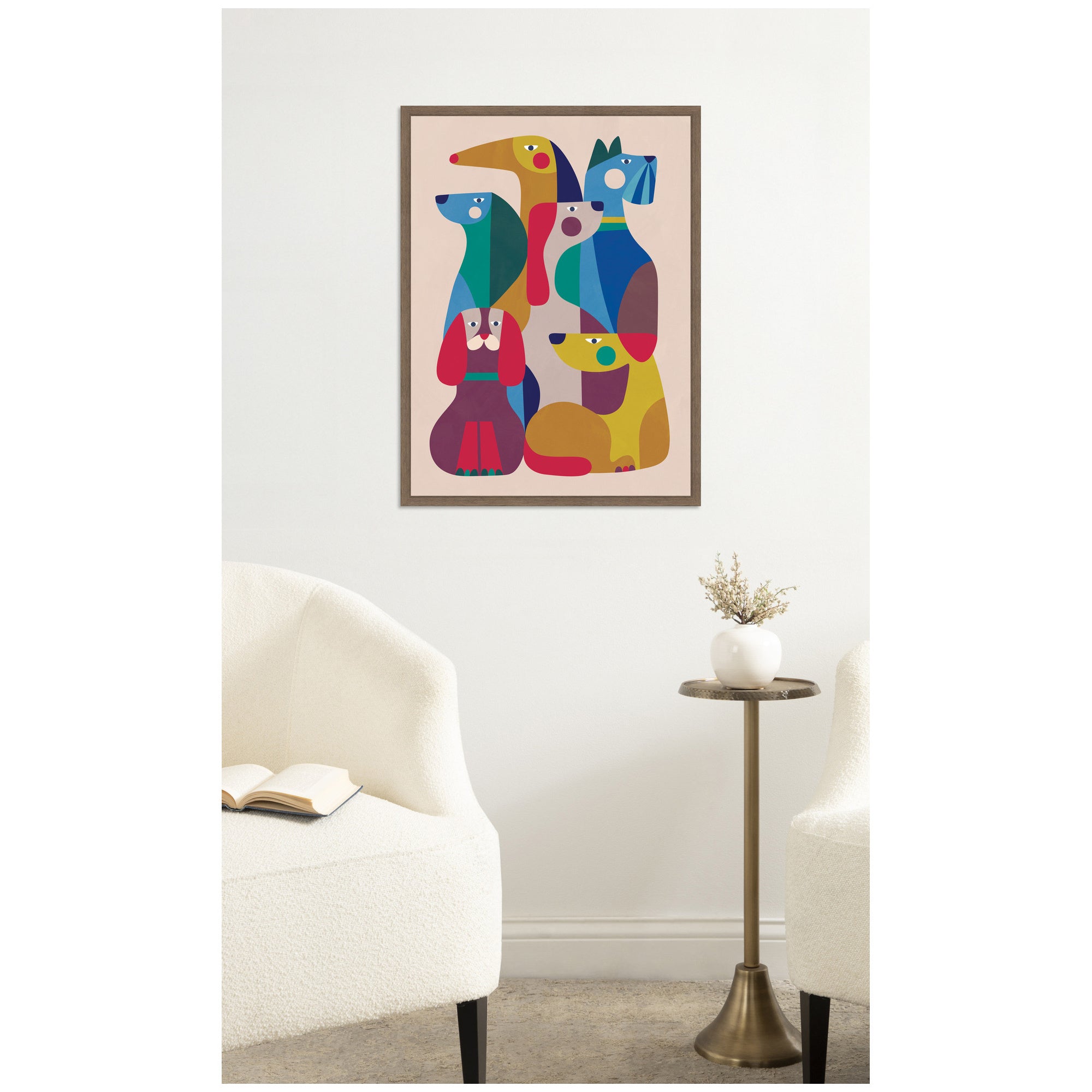 Abstract Retro Modern Dogs 02 by Rachel Lee Framed Canvas Wall Art Print