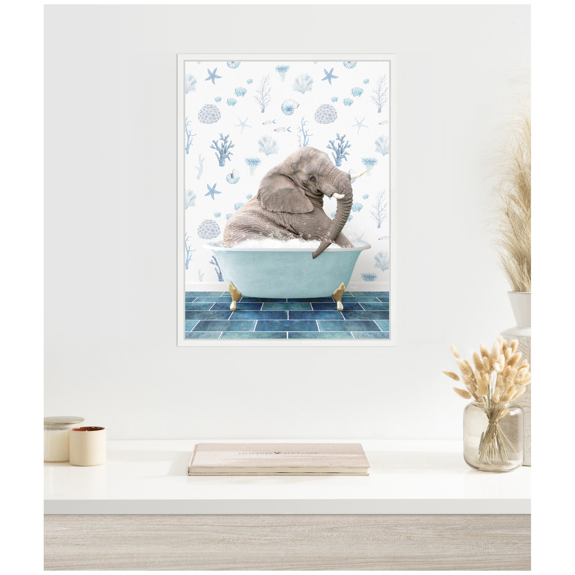 Sylvie Young Elephant in Under the Sea Bathtub Framed Canvas by Amy Peterson