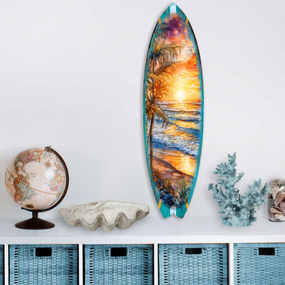 Surfboard Coastal Wall Art - Golden Waves Ocean Sunset by G. DeBrekht