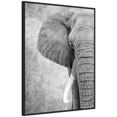 Sylvie Black and White Minimalist Safari Elephant Framed Canvas by kateandlaurel - main product image for Resin Society