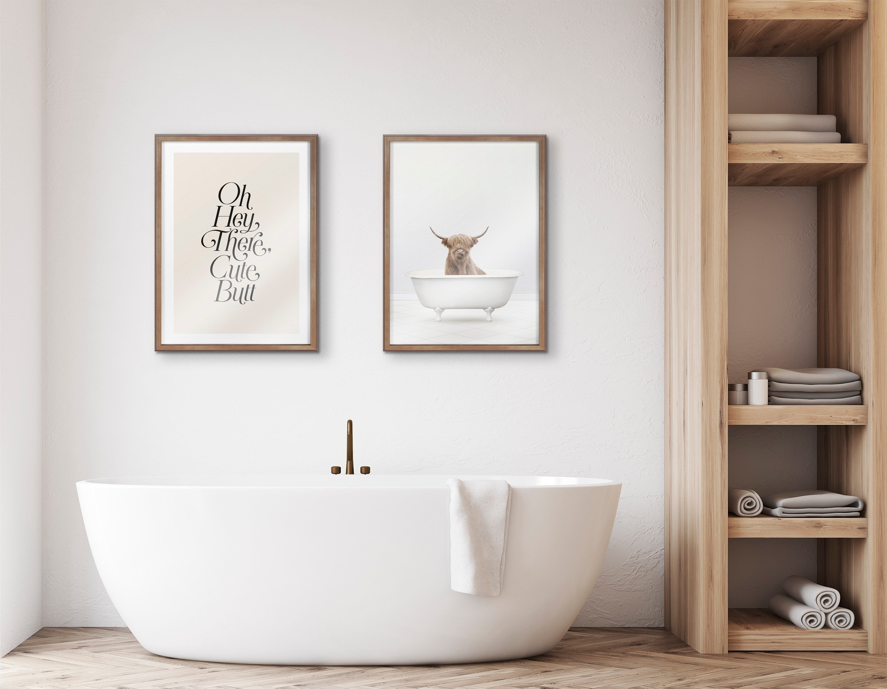 Blake Highland Cow Solo Bathtub Framed Printed Glass by Amy Peterson Art Studio