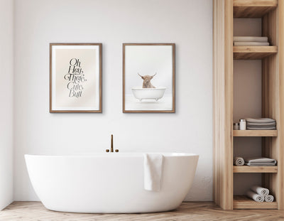 Blake Highland Cow Solo Bathtub Framed Printed Glass by Amy Peterson Art Studio