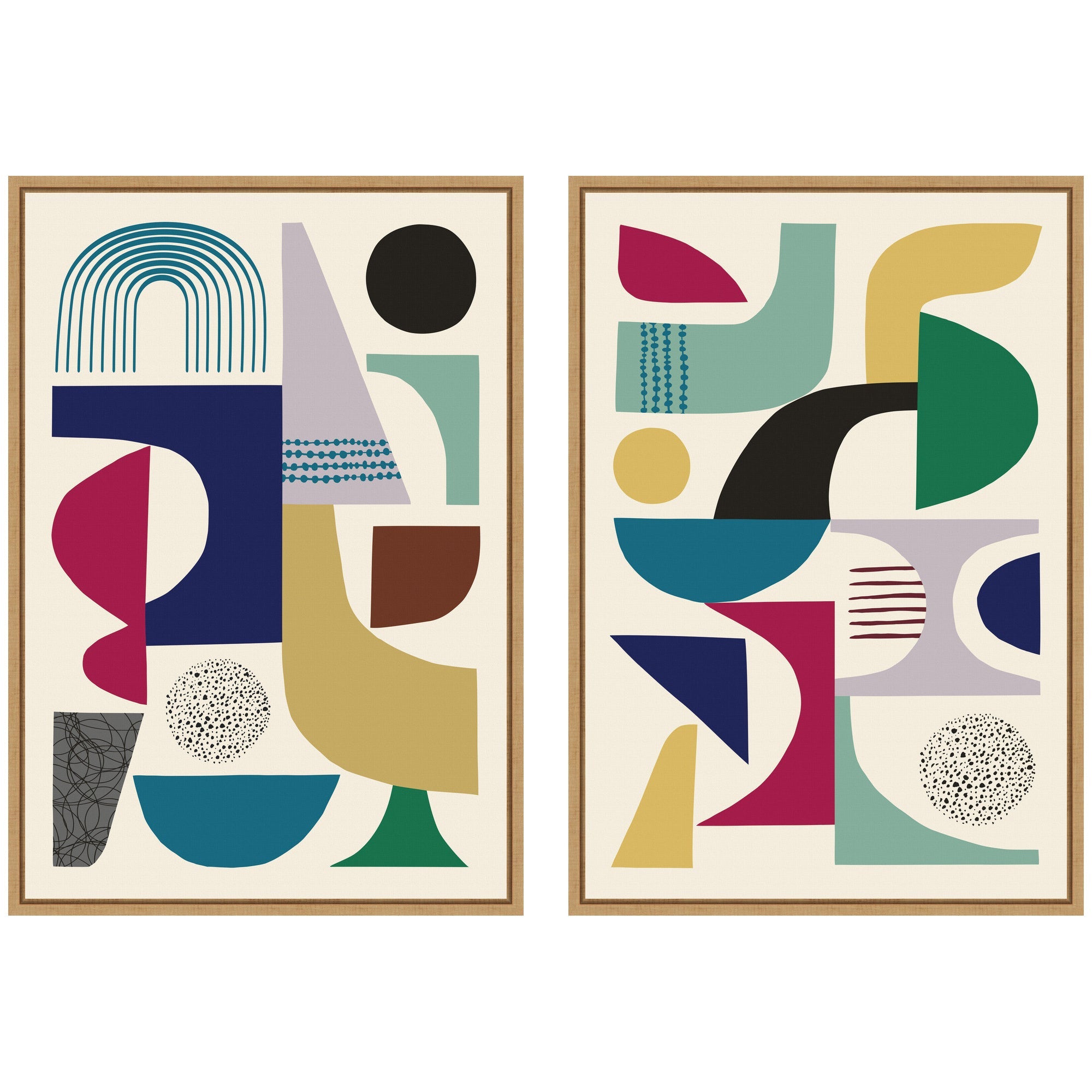 Sylvie MCM Retro Abstract Pattern Rainbow framed canvas art showing abstract rainbow colors in a modern frame