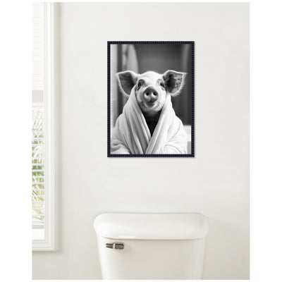 Sylvie Pig Bathroom Art Towel Robe Black and White Framed Canvas