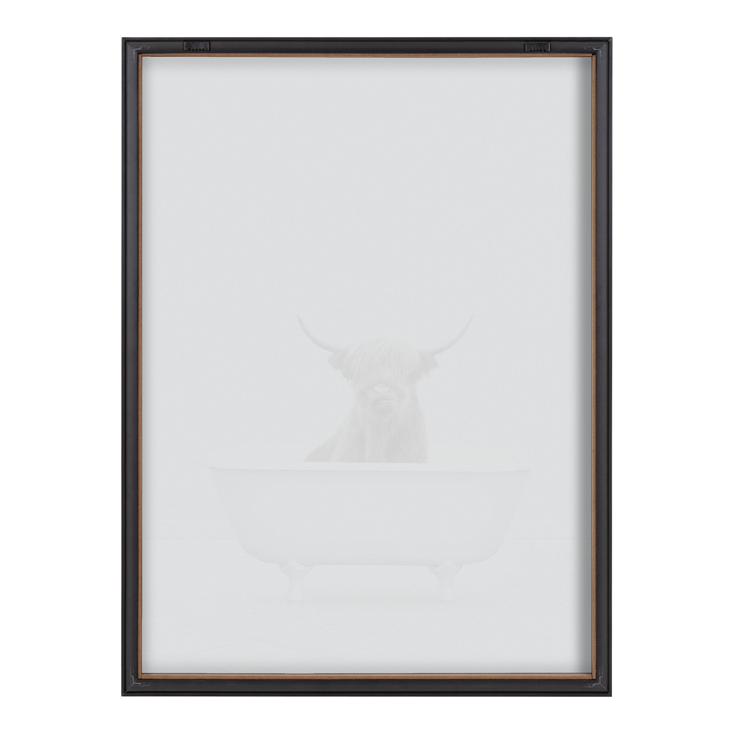 Blake Highland Cow Solo Bathtub Framed Printed Glass by Amy Peterson Art Studio