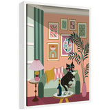 Cocktail Cat by Rachel Lee 3 Birdies Studio Framed Canvas Wall Art Print by kateandlaurel