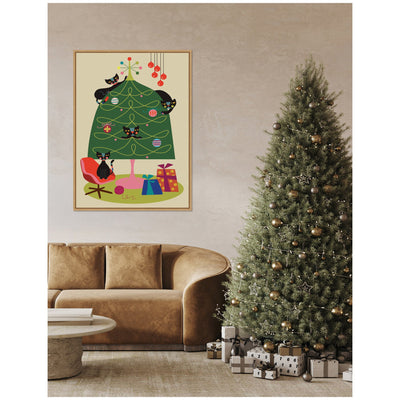 Sylvie Framed Canvas Retro Cats And Christmas Tree by Rachel Lee