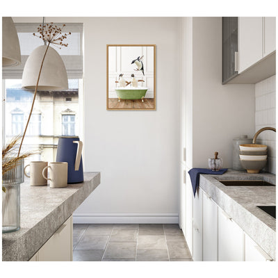 Sylvie Penguins in Transitional Bathtub Framed Canvas by Amy Peterson