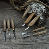 8-Piece Large Wood Carving Tool Set with hand-forged blades and ash wood handles