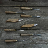 8-Piece Large Wood Carving Tool Set with hand-forged blades and ash wood handles