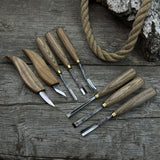 8-Piece Large Wood Carving Tool Set with hand-forged blades and ash wood handles