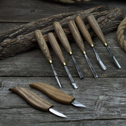 8-Piece Large Wood Carving Tool Set with hand-forged blades and ash wood handles