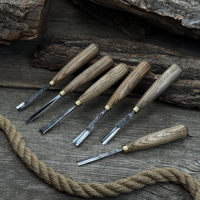 8-Piece Large Wood Carving Tool Set with hand-forged blades and ash wood handles