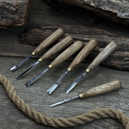 8-Piece Large Wood Carving Tool Set with hand-forged blades and ash wood handles