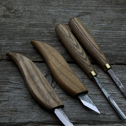 8-Piece Large Wood Carving Tool Set with hand-forged blades and ash wood handles
