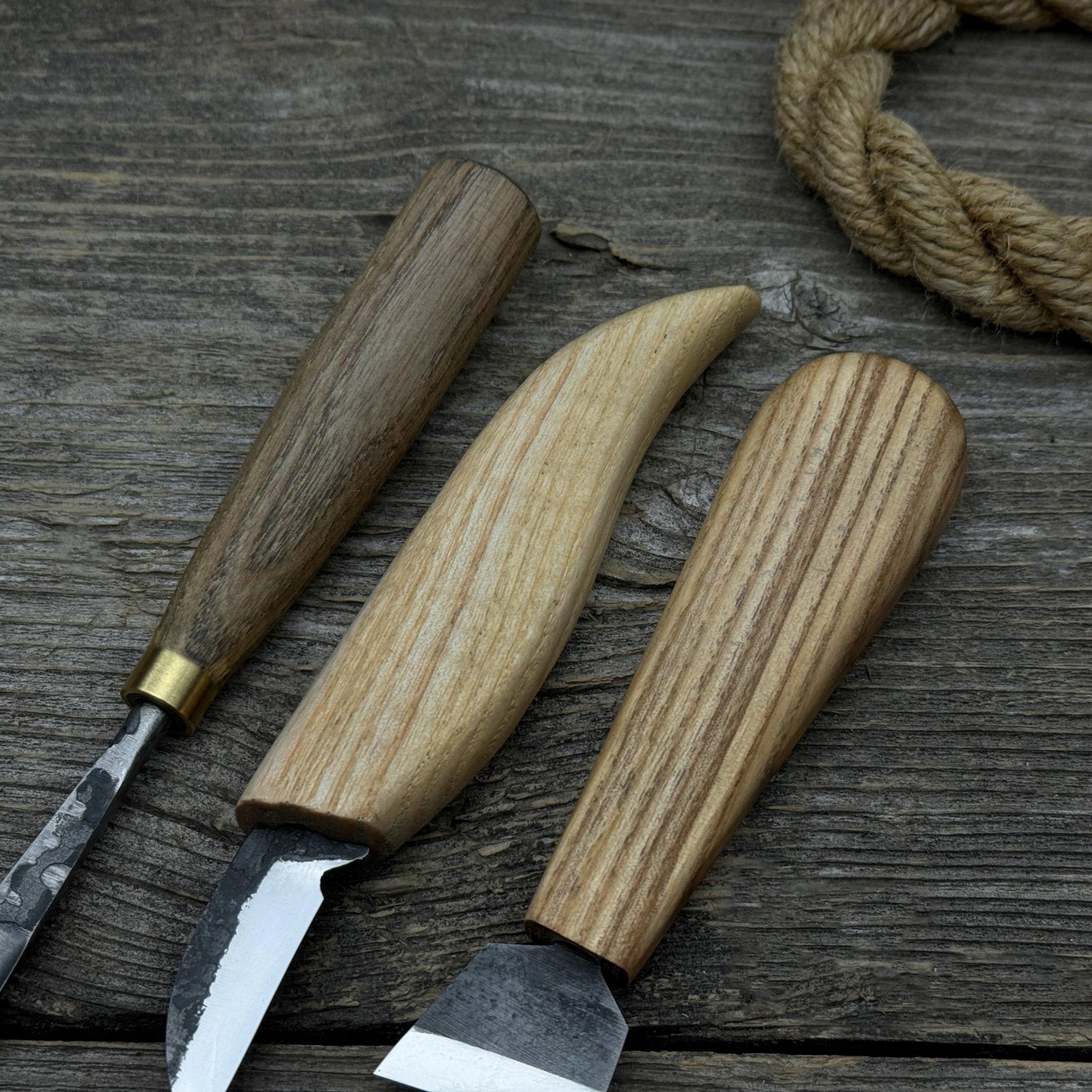 8-piece spoon carving tool set with sharpening board and leather case by Sharky Forged Steel Tools