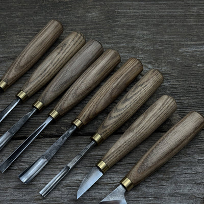 8-piece wood carving tool set with knives and chisels by Sharky Forged Steel Tools