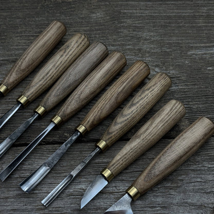 8-piece wood carving tool set with knives and chisels by Sharky Forged Steel Tools