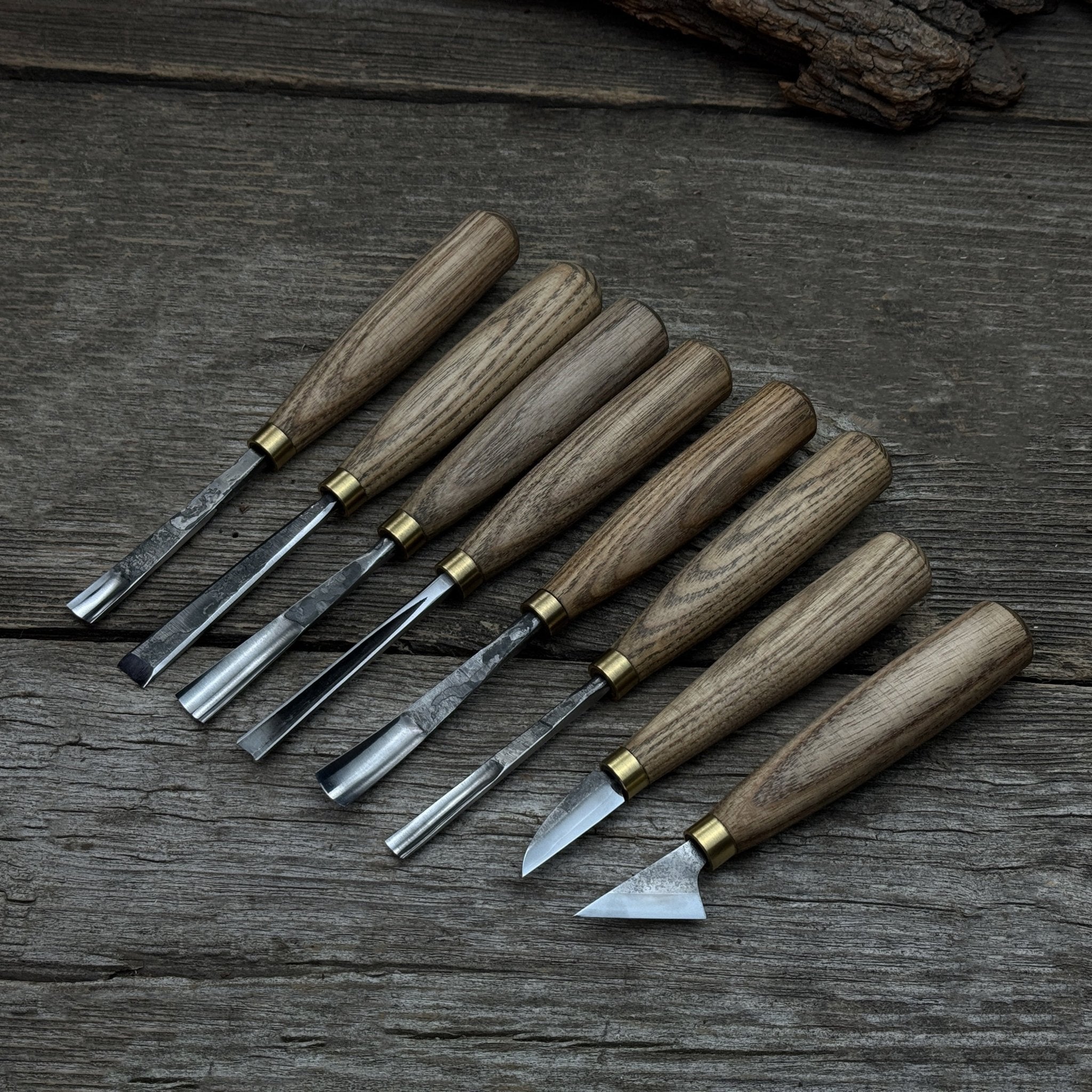 8-piece wood carving tool set with knives and chisels by Sharky Forged Steel Tools