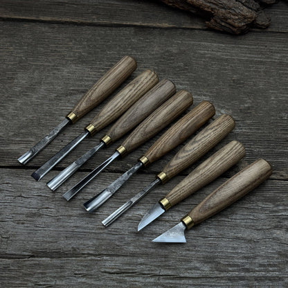 8-piece wood carving tool set with knives and chisels by Sharky Forged Steel Tools