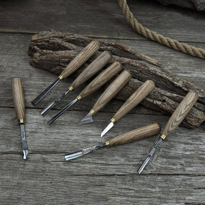 8-piece wood carving tool set with knives and chisels by Sharky Forged Steel Tools