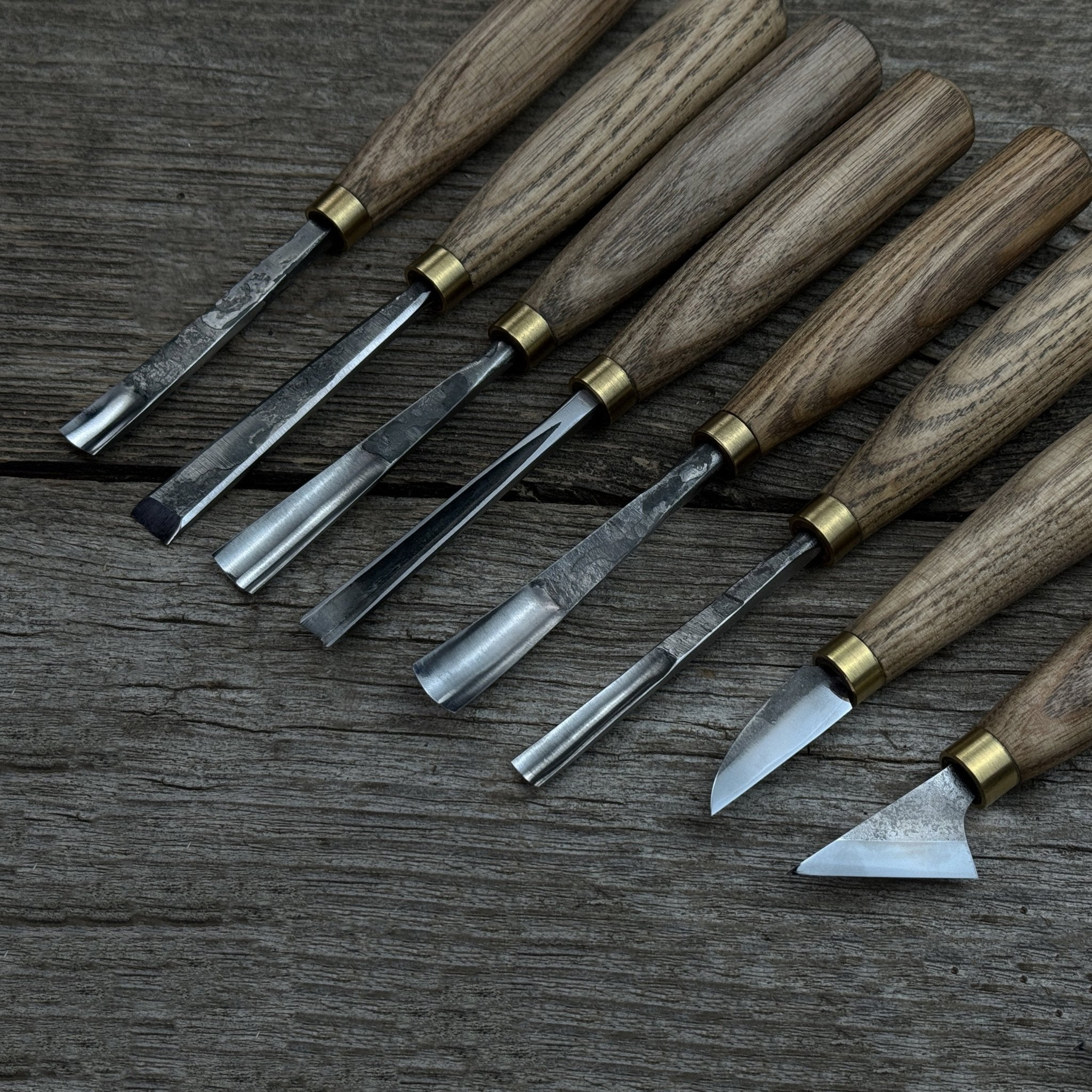8-piece wood carving tool set with knives and chisels by Sharky Forged Steel Tools
