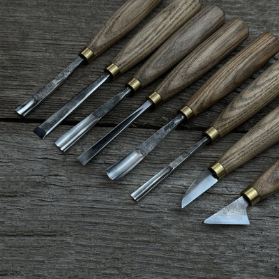 8-piece wood carving tool set with knives and chisels by Sharky Forged Steel Tools