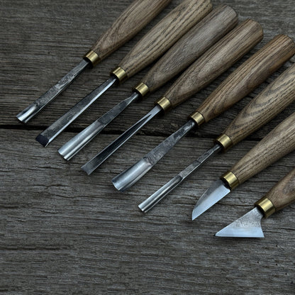 8-piece wood carving tool set with knives and chisels by Sharky Forged Steel Tools