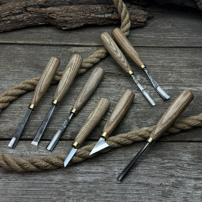8-piece wood carving tool set with knives and chisels by Sharky Forged Steel Tools
