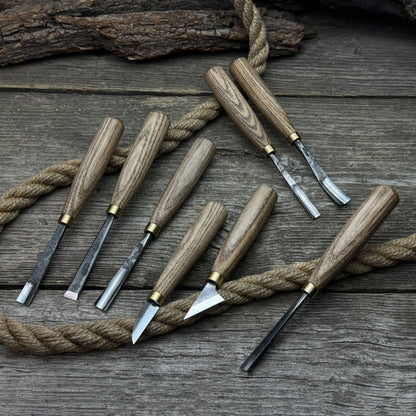 8-piece wood carving tool set with knives and chisels by Sharky Forged Steel Tools