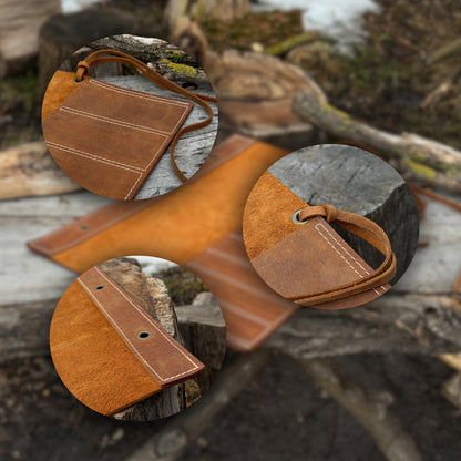 Handmade 8 Pocket Leather Chisel Roll made from Crazy Horse leather by Sharky Forged Steel Tools