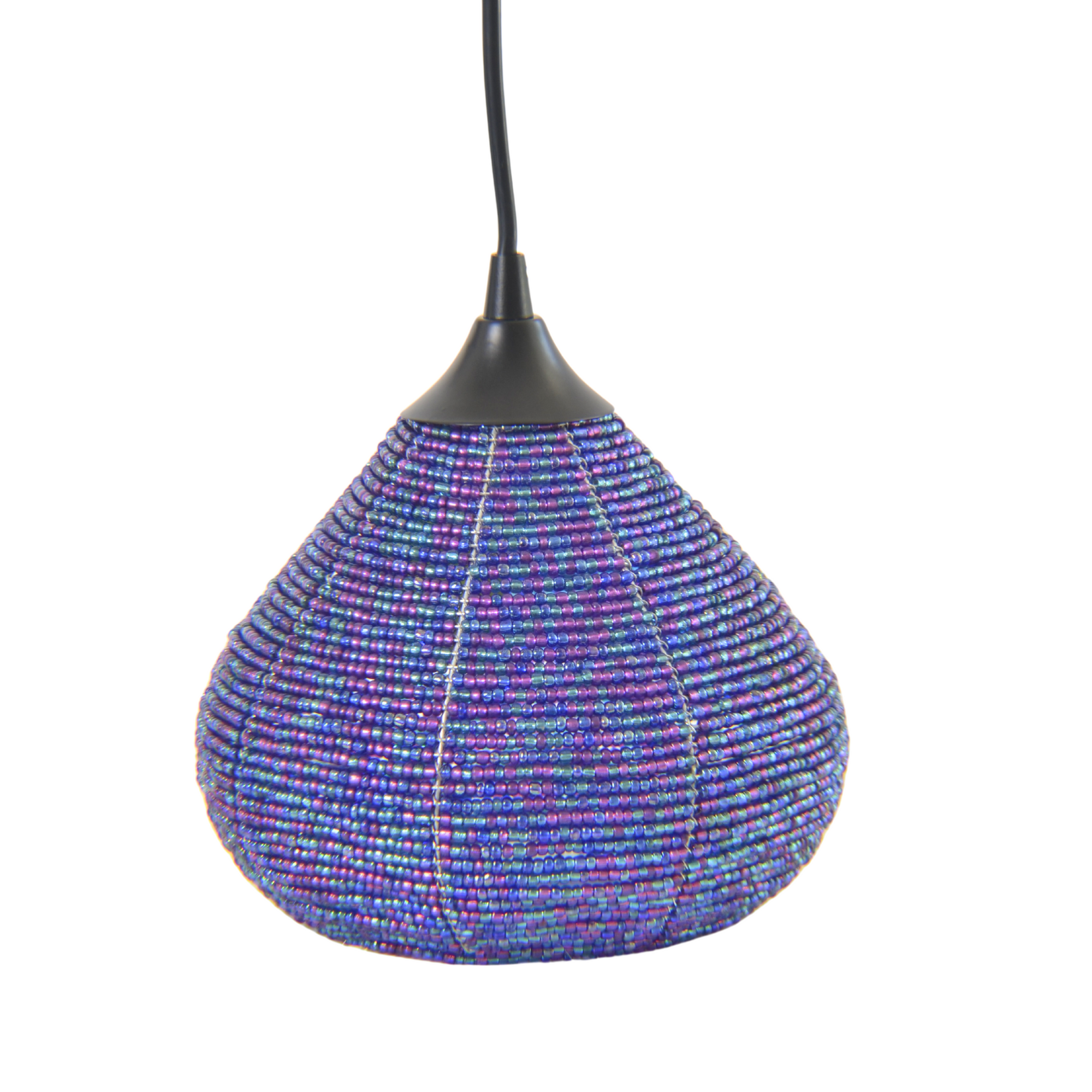 Blue LeGourde Pendant Light by Beadworx by Extol Accessories, showing hand sculpted blue beaded pendant light with cord