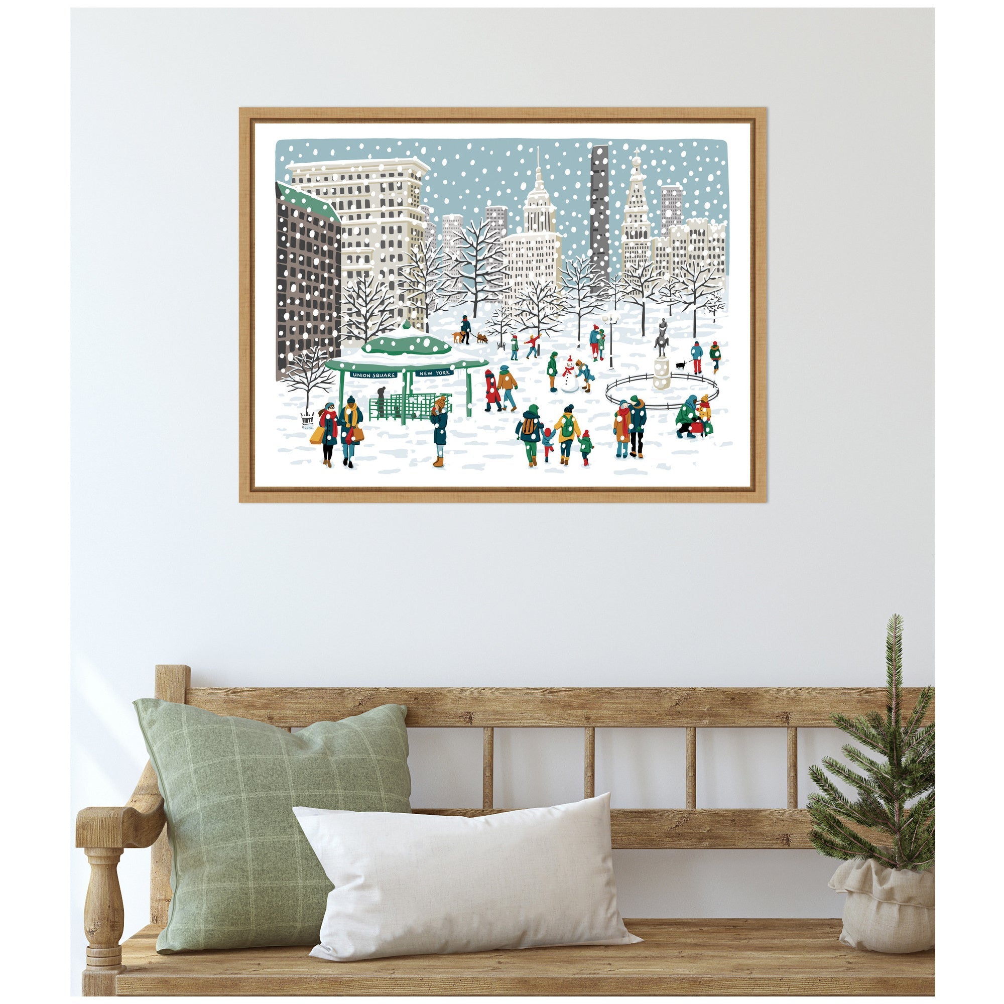 Sylvie Framed Canvas Union Square in Snow by Bex Morley Design