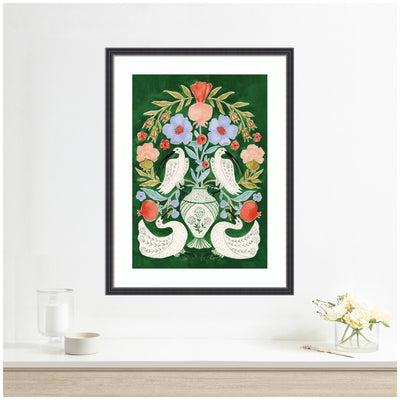 Floral Folklore Ibises and Swan by Jill Labieniec Framed Wall Art Print