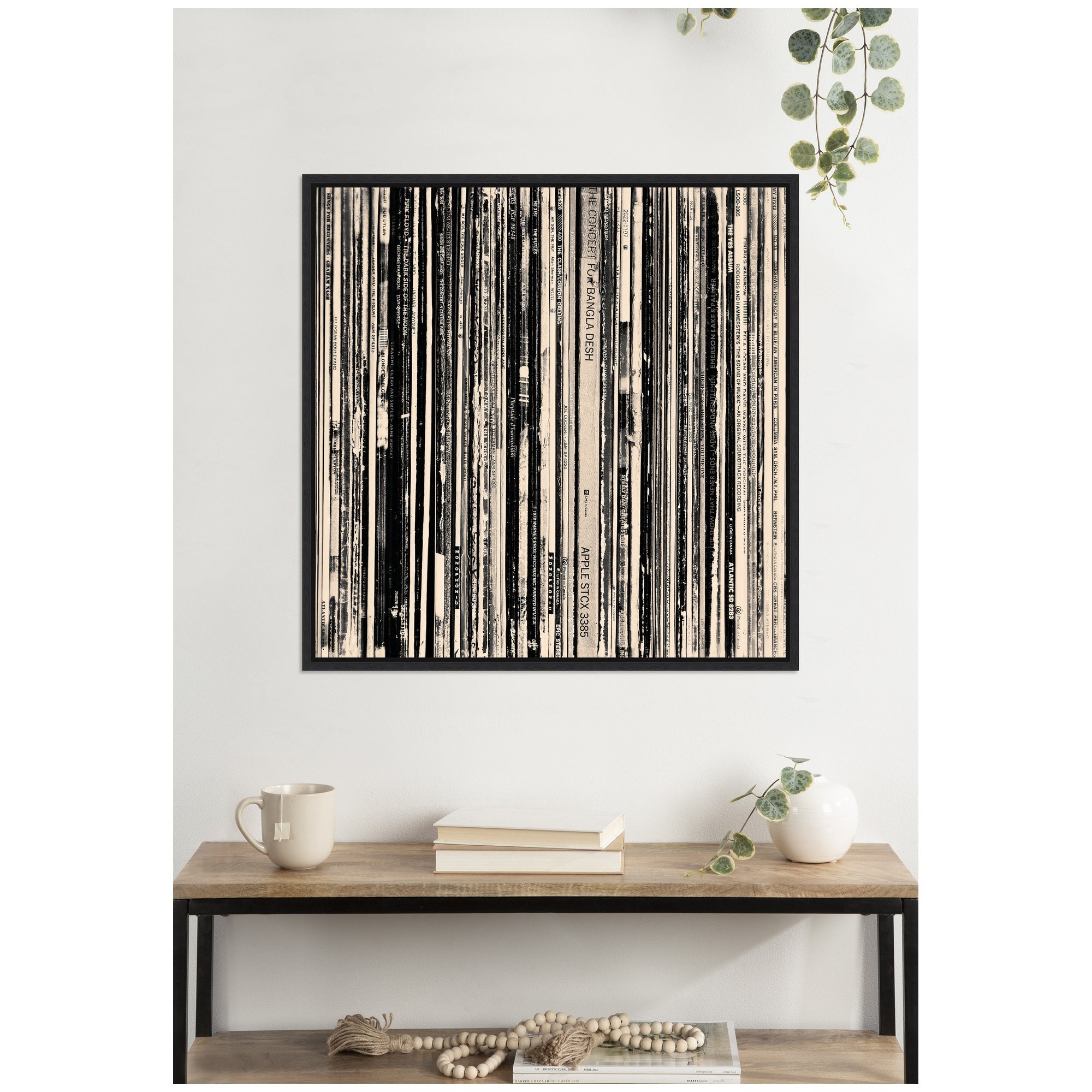 33 RPM Black and White Square by Robert Cadloff Framed Canvas Wall Art Print