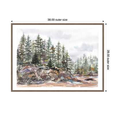 Sylvie Framed Canvas Pine Trees on Rocky Coast by Patricia Shaw