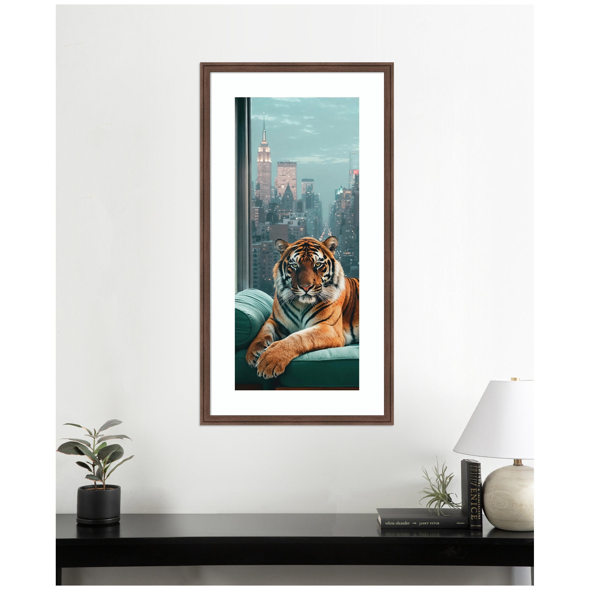 Framed Art Graceful Tiger in New York Panel by Michael Schauer
