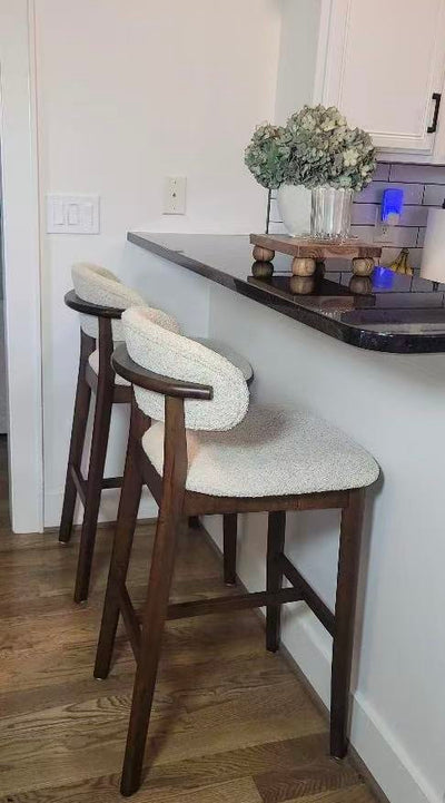 ACTU Bar Stools Set of 2, 30” Upholstered Bar Height Stools, Solid Wood, Mid-Century Modern