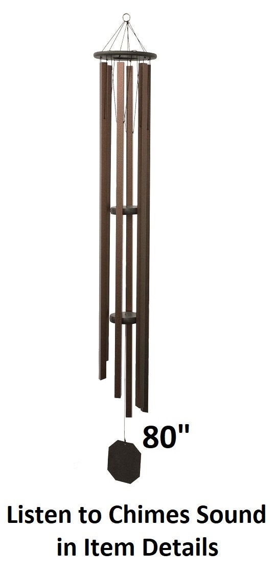 Amish handmade square aluminum wind chimes in outdoor garden setting