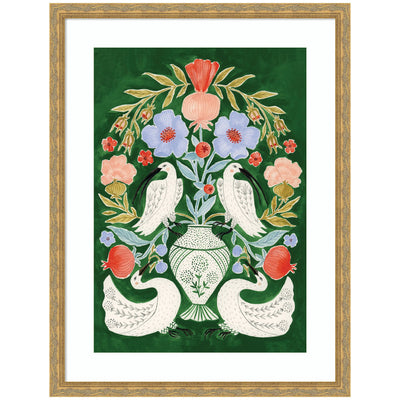 Floral Folklore Ibises and Swan by Jill Labieniec Framed Wall Art Print
