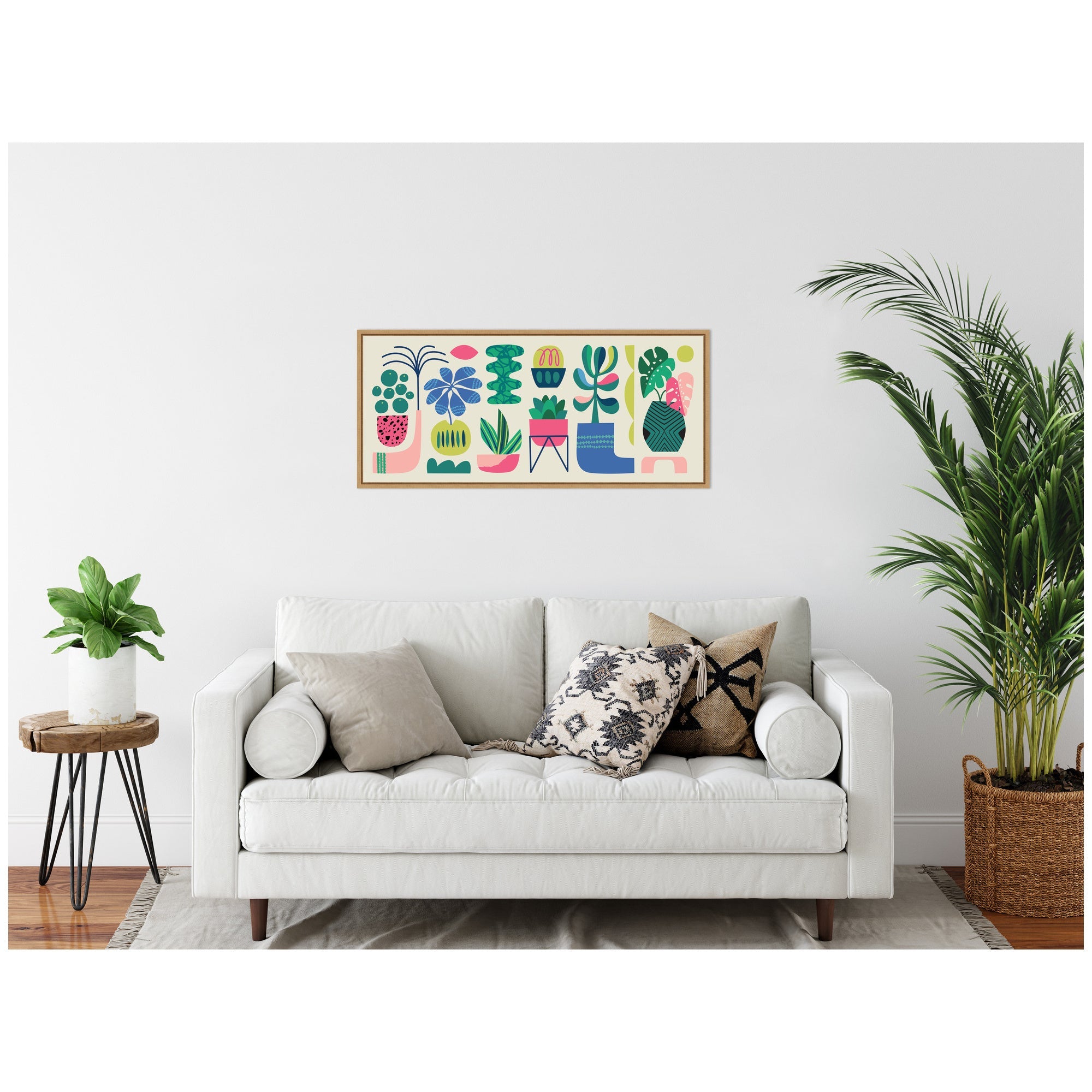 Sylvie Retro Bright Floral and Succulent Panel Framed Canvas by Rachel Lee