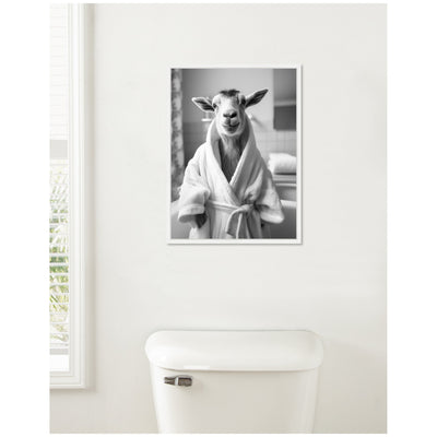 Sylvie Goat Bathroom Art Towel Robe Black and White Framed Canvas by The Creative Bunch Studio