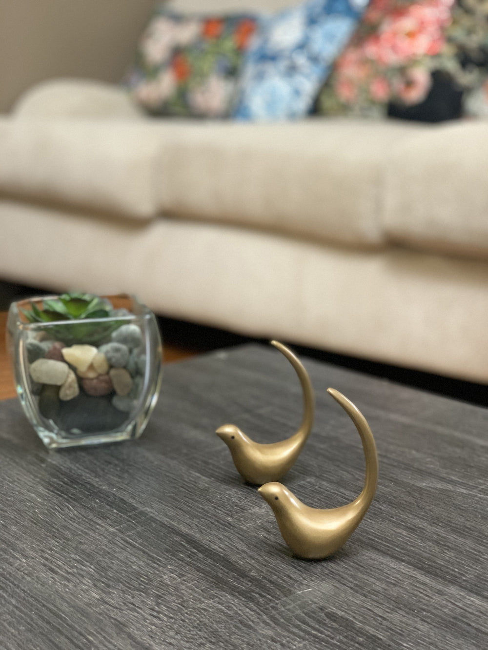 Pair of Vibhsa Marigold Bird Figurines in polished metal finish